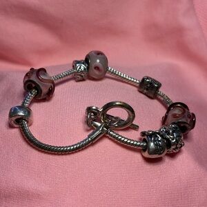 Silver, Pink Charm Bracelet